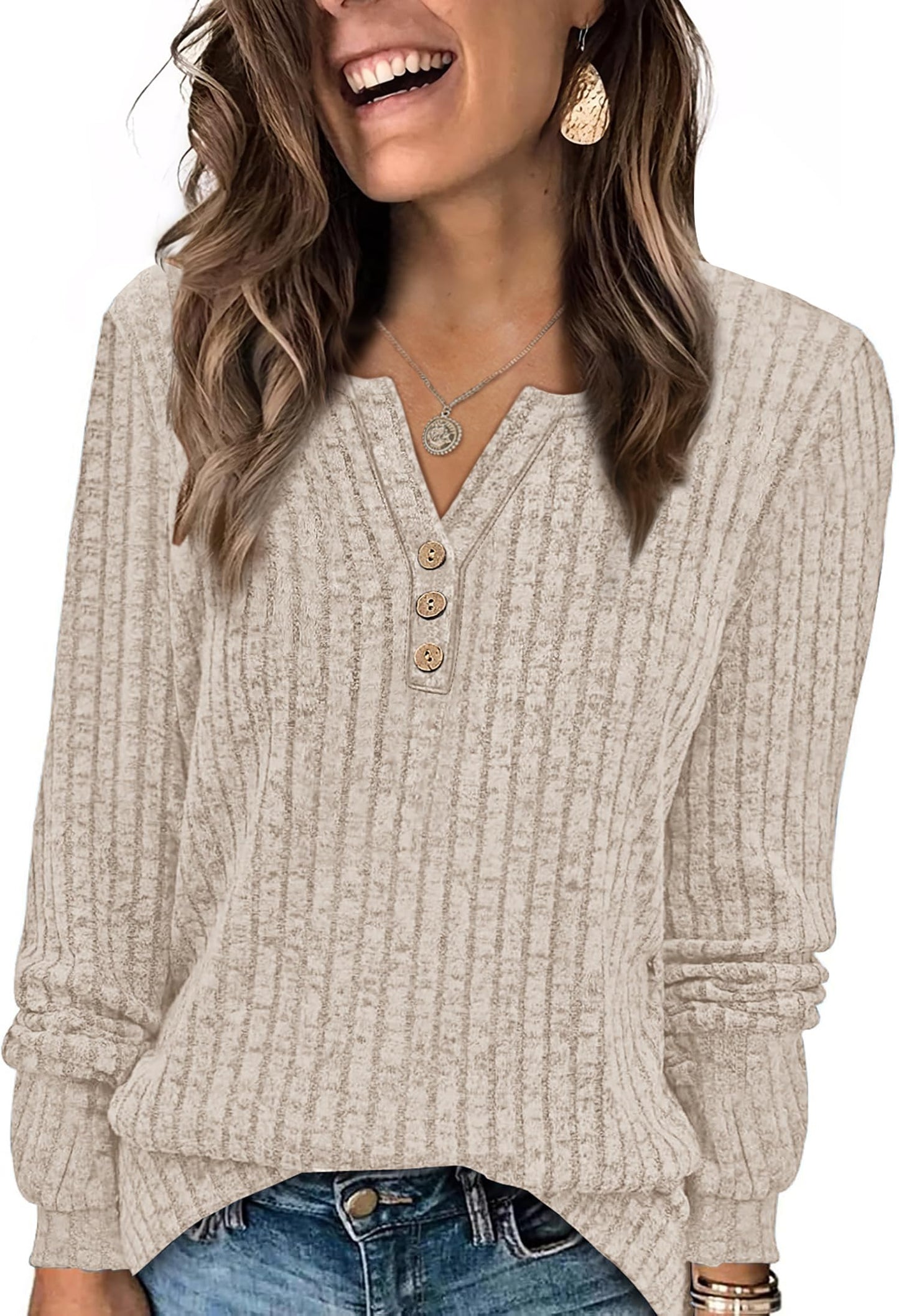 WIHOLL Sweaters for Women 2025 Long Sleeve Tops Fall Clothes Fashion Clothing V Neck Button Down Winter Thermal Shirts