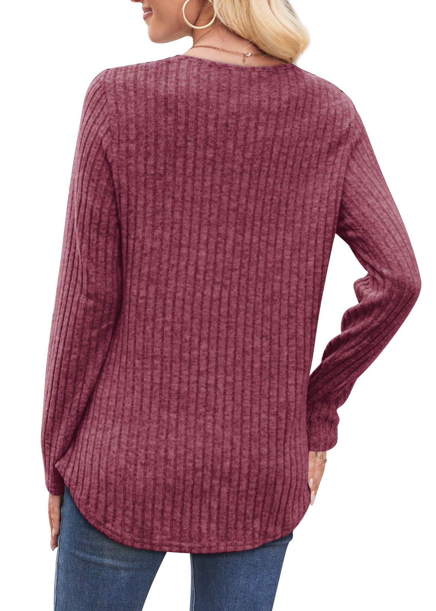 WIHOLL Sweaters for Women 2025 Long Sleeve Tops Fall Clothes Fashion Clothing V Neck Button Down Winter Thermal Shirts