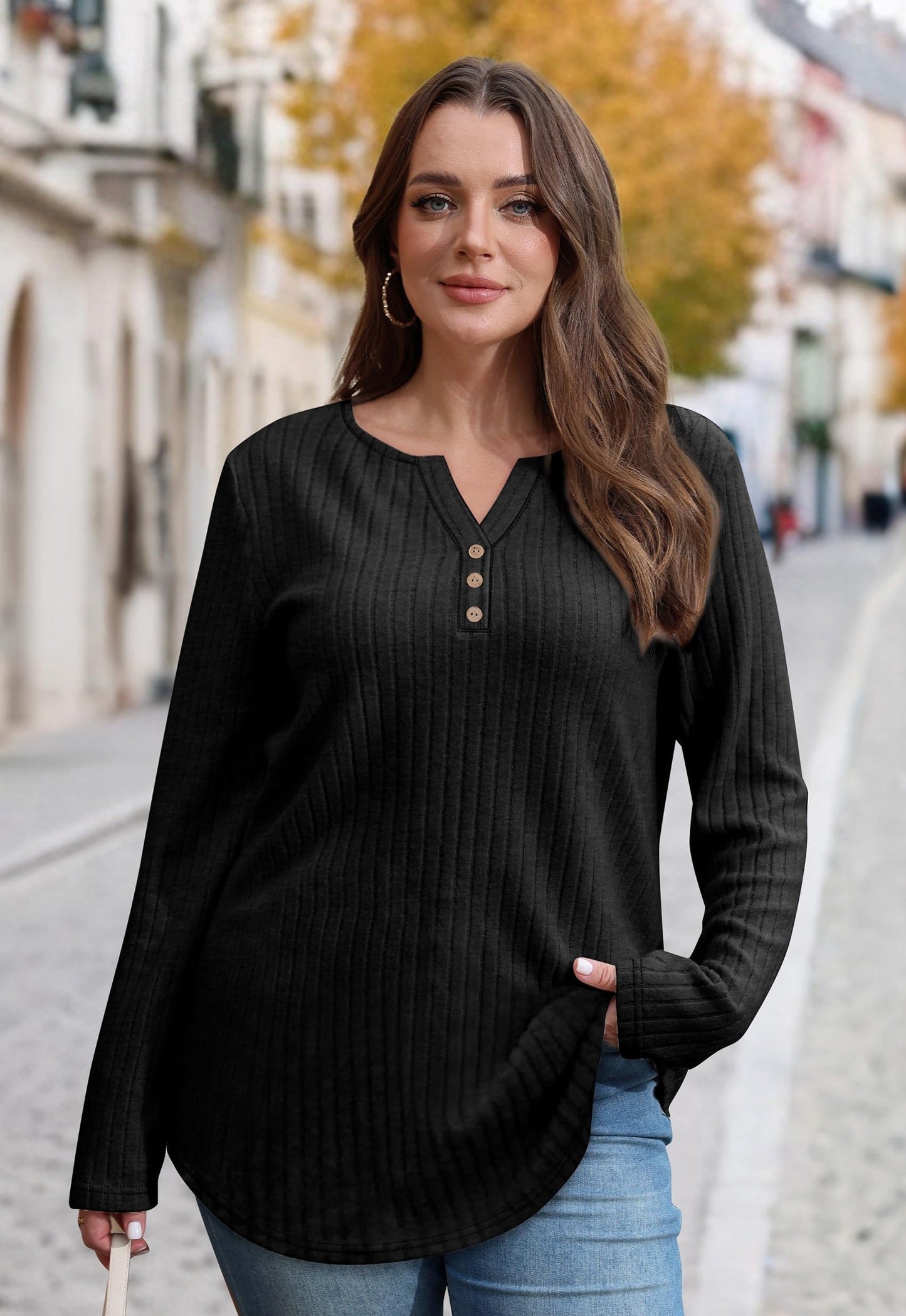 WIHOLL Sweaters for Women 2025 Long Sleeve Tops Fall Clothes Fashion Clothing V Neck Button Down Winter Thermal Shirts