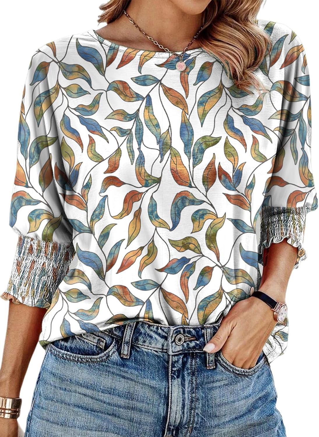 Dokotoo Women's 2025 Fashion Tops 3/4 Sleeve T-Shirts Cute Crewneck Basic Business Tees Blouses