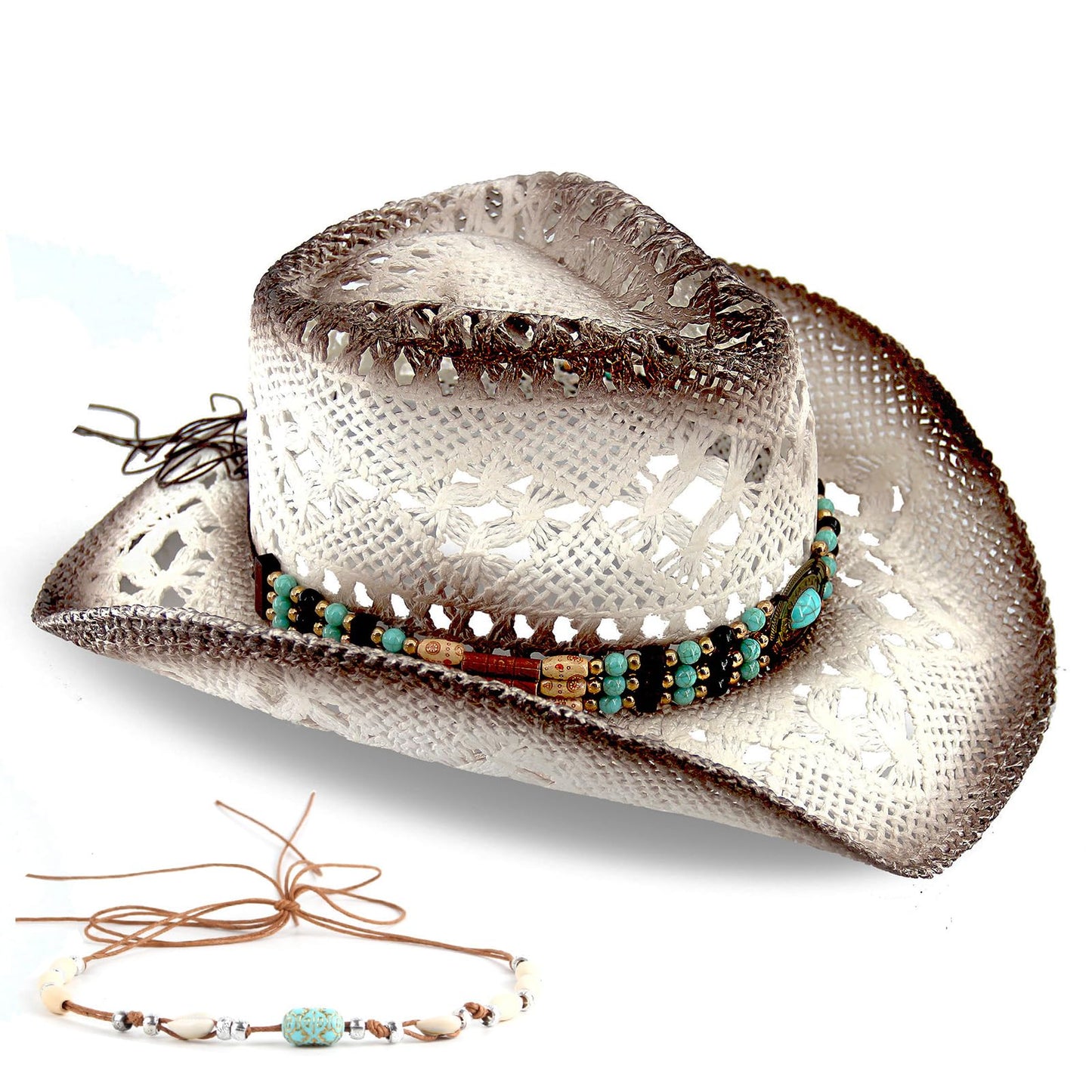 Men's Women's Straw Cowboy Hat Cowgirl Woven Sun Hat Western Cowboy Hat Two Decorative Bands