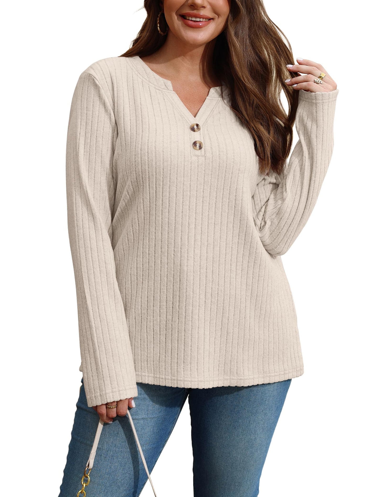 SAMPEEL Womens Sweaters Lightweight Long Sleeve Shirts V Neck Tops with Button Fall Outfits 2025