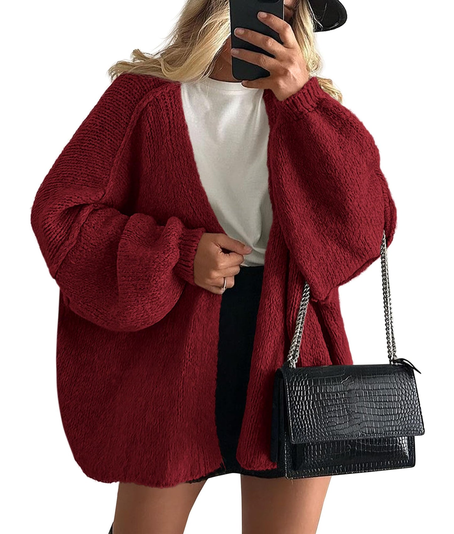 PRETTYGARDEN Womens Oversized Cardigan Sweaters 2025 Fall Long Lantern Sleeve Knit Open Front Lightweight Sweater