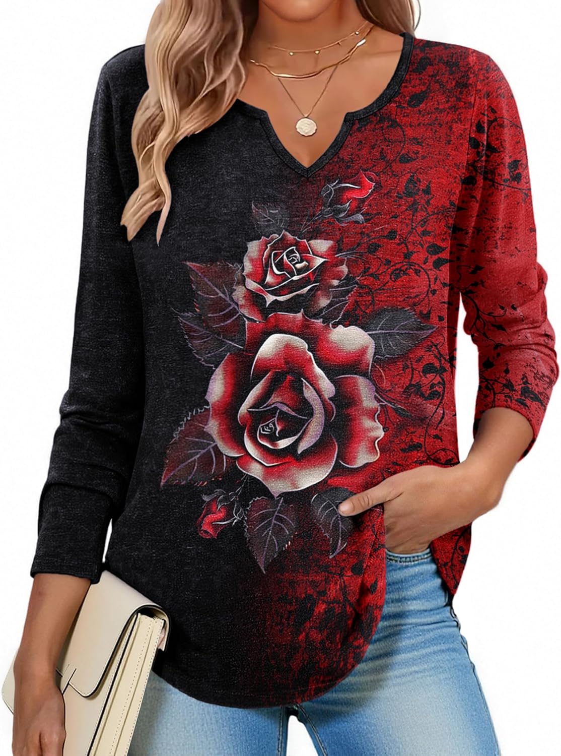 Zeagoo Boho Tops for Women Long Sleeve V Neck Fall Shirt Casual Dressy Blouse Tunic Business Work Clothes School Outfits