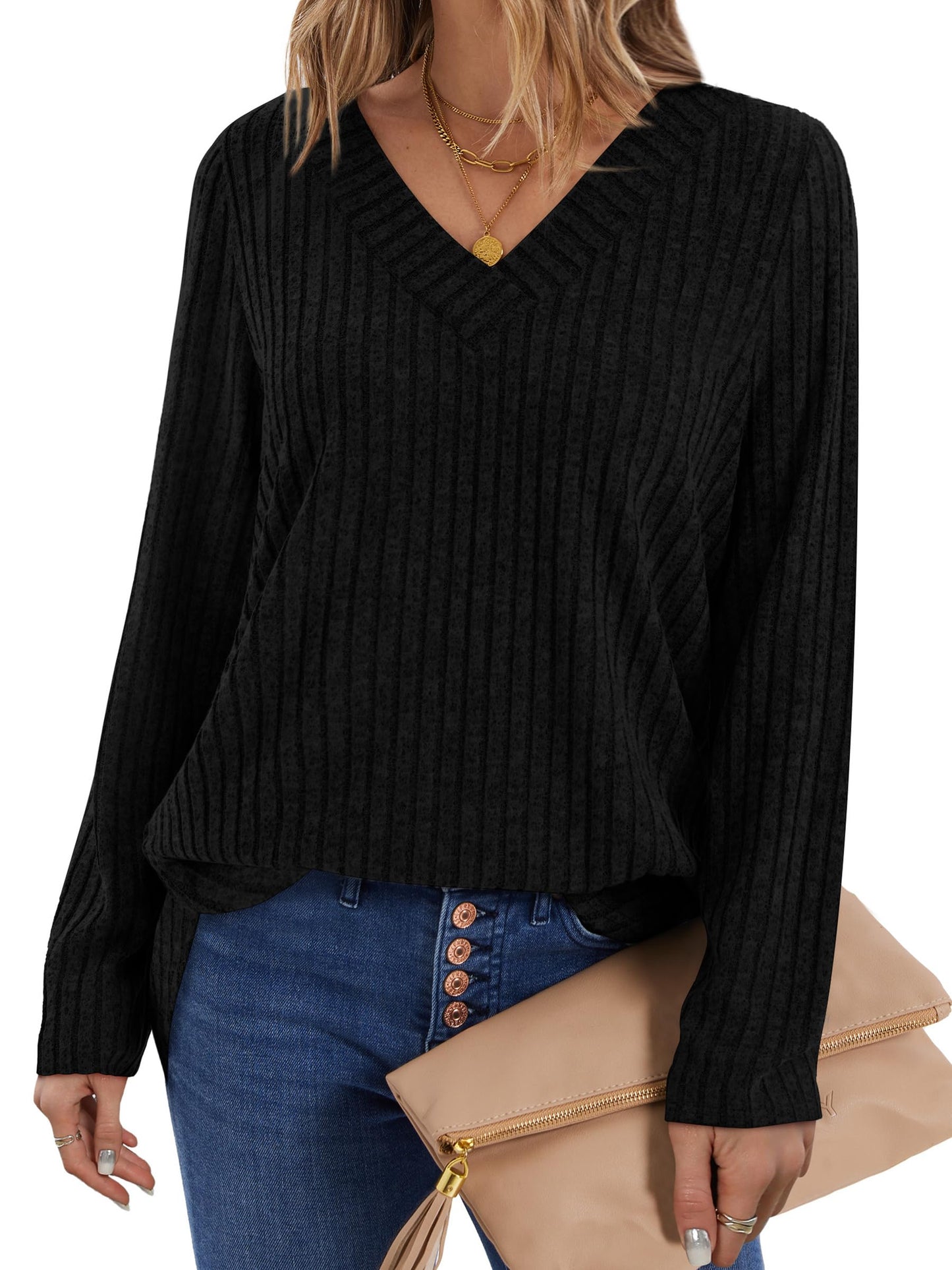WIHOLL Long Sleeve Shirts for Women V Neck Tops Tunic Fall Winter Sweaters 2025 Clothes
