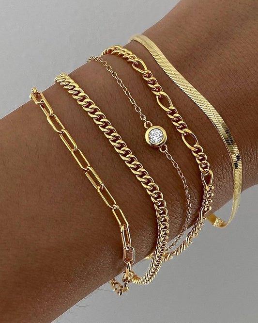DEARMAY Waterproof Gold Bracelets Set for Women Trendy, Dainty 14K Real Gold Plated Jewelry Fashion Stackable Tennis Beaded Figaro Herringbone Paperclip Link Bracelet Pack Stack Gifts for Women