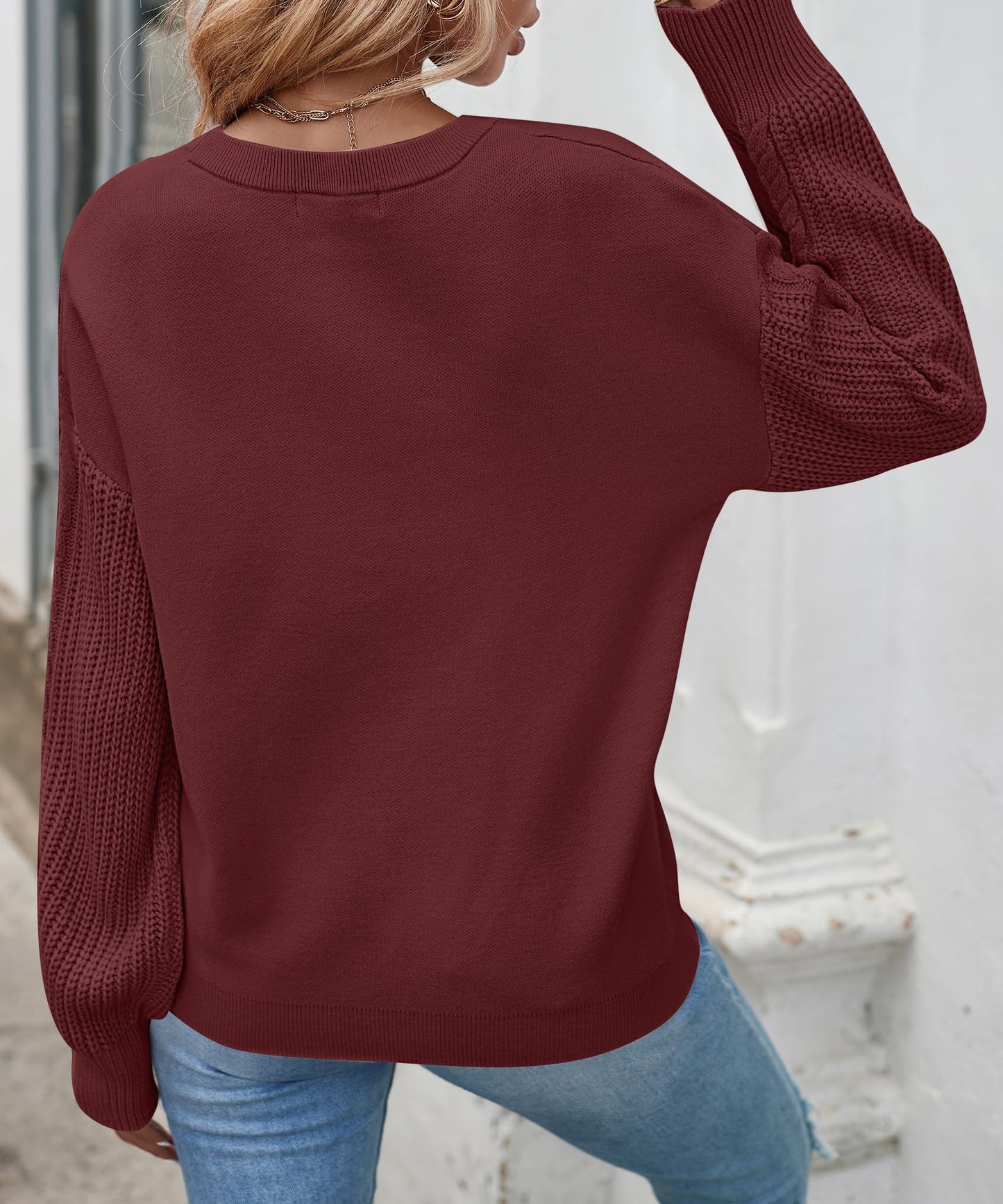ZESICA Women's Fall Long Sleeve Crew Neck Solid Color Cable Knit Chunky Casual Oversized Pullover Sweater Tops