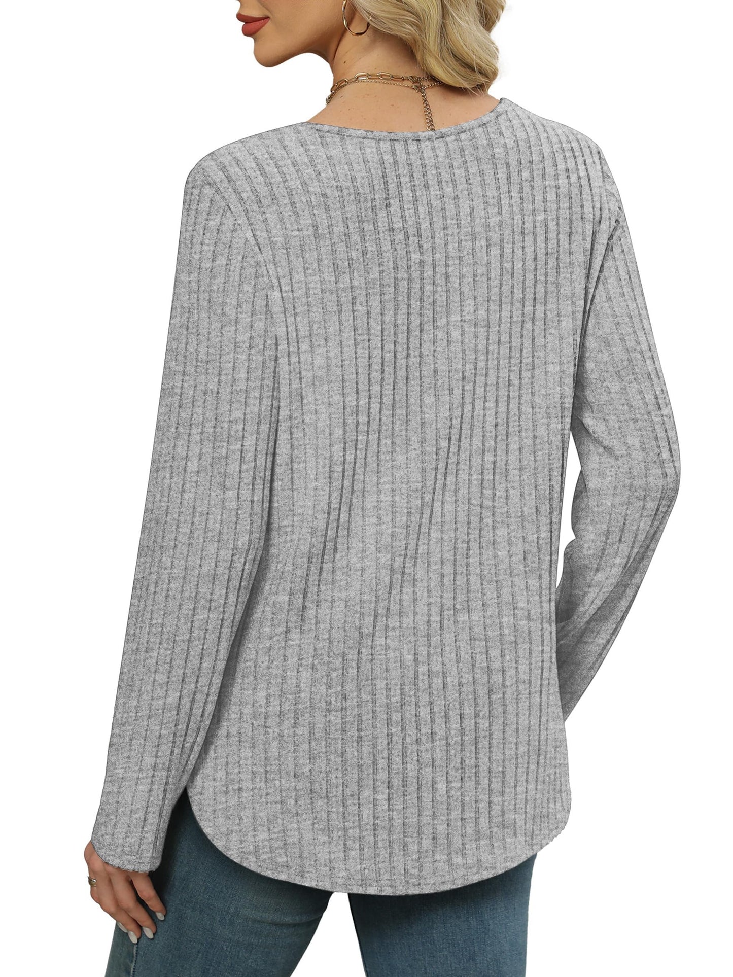 WIHOLL Long Sleeve Shirts for Women V Neck Tops Tunic Fall Winter Sweaters 2025 Clothes