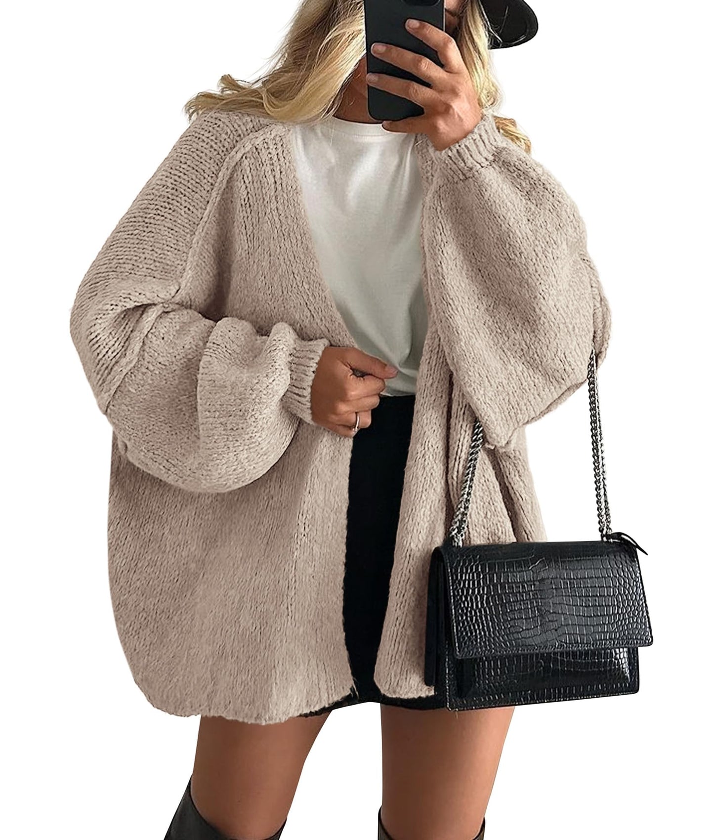 PRETTYGARDEN Womens Oversized Cardigan Sweaters 2025 Fall Long Lantern Sleeve Knit Open Front Lightweight Sweater