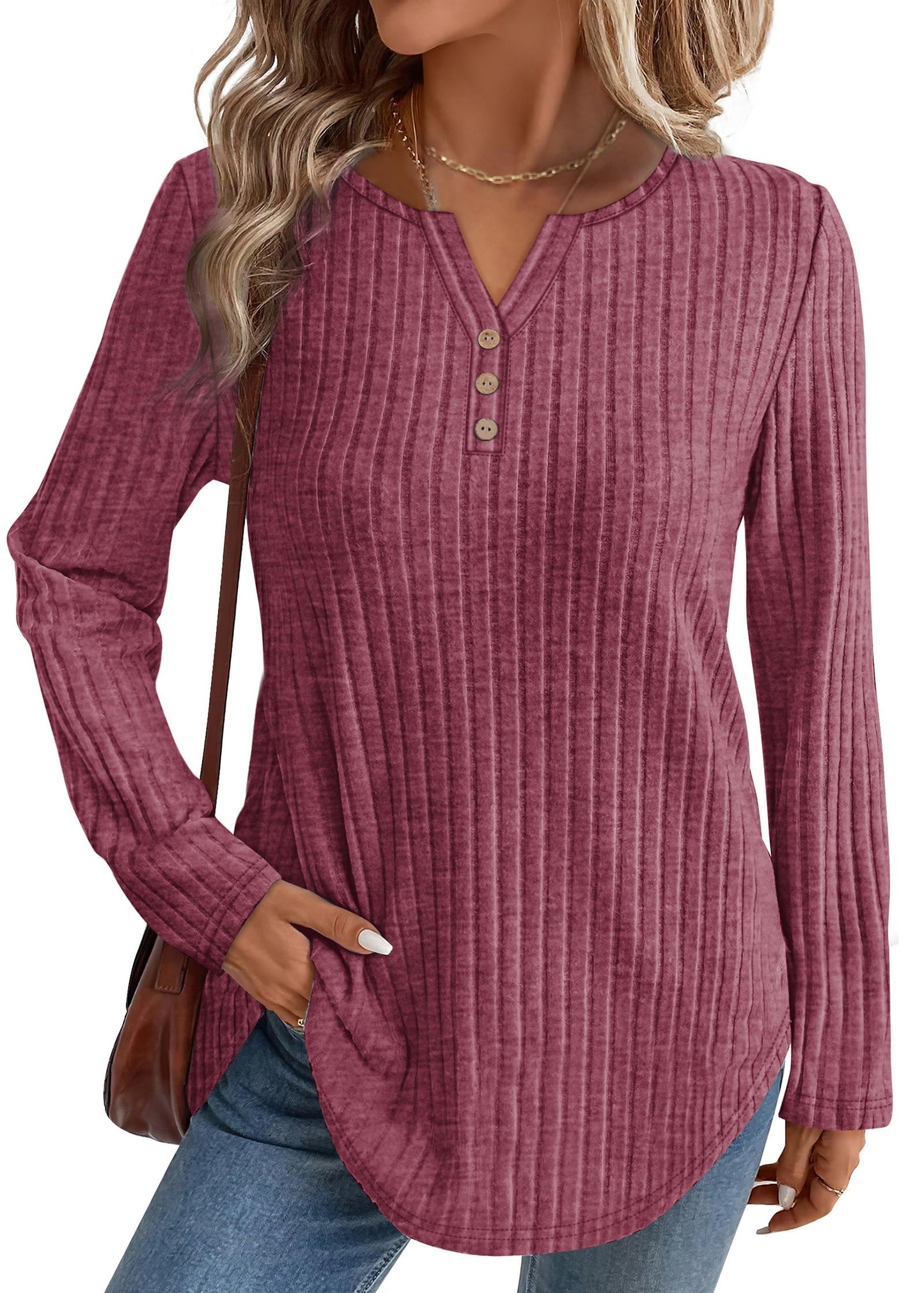 WIHOLL Sweaters for Women 2025 Long Sleeve Tops Fall Clothes Fashion Clothing V Neck Button Down Winter Thermal Shirts