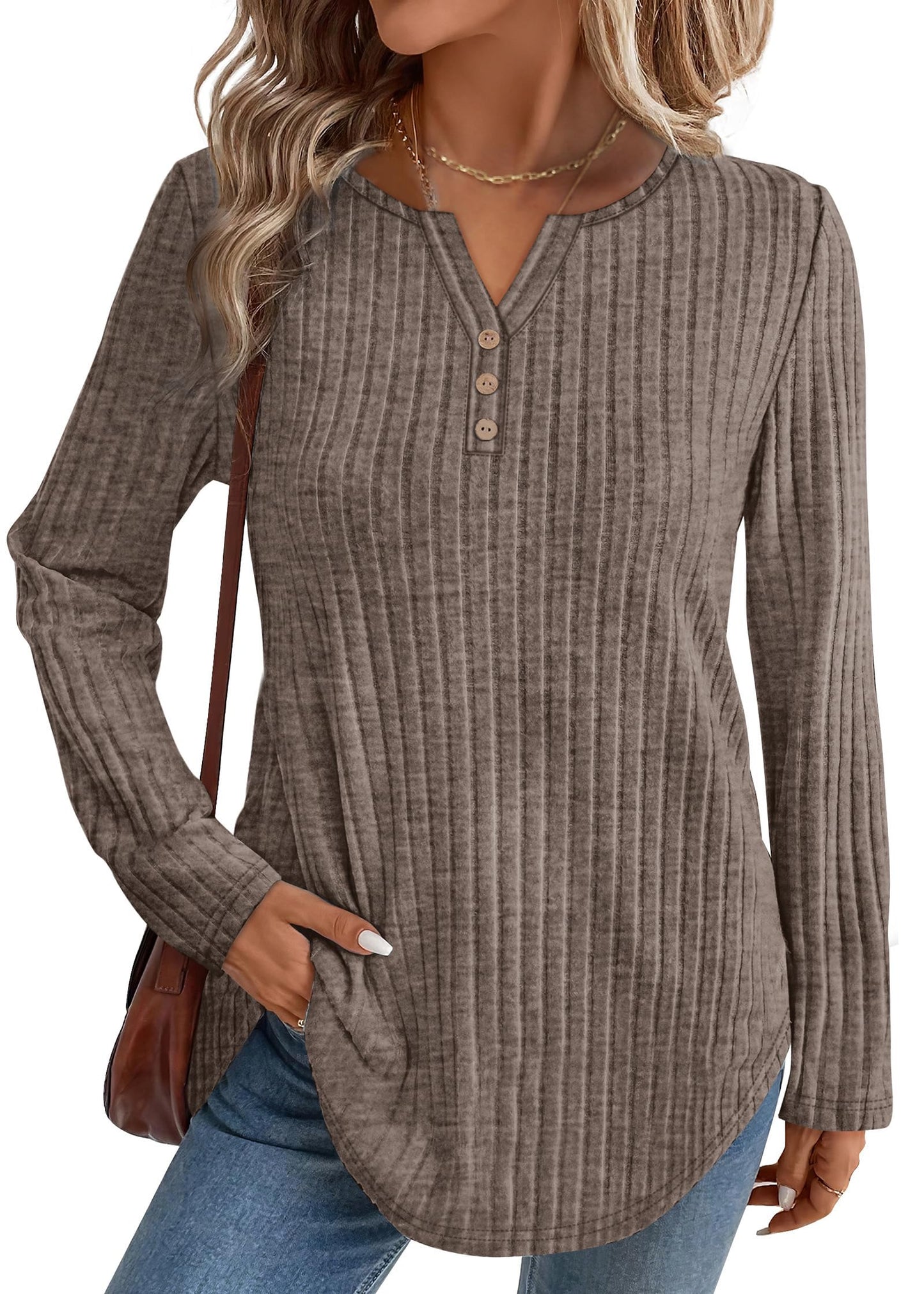 WIHOLL Sweaters for Women 2025 Long Sleeve Tops Fall Clothes Fashion Clothing V Neck Button Down Winter Thermal Shirts