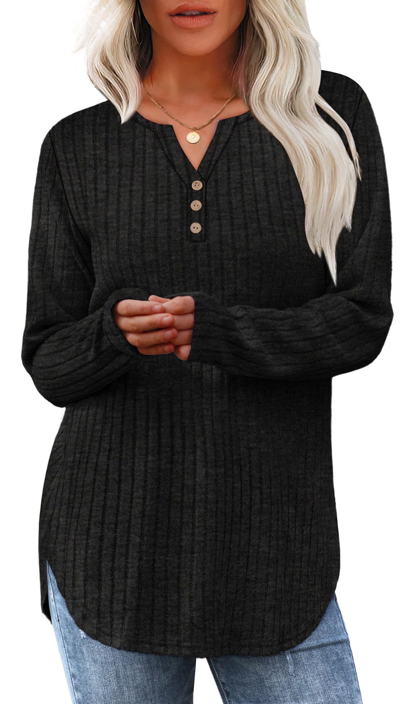 WIHOLL Sweaters for Women 2025 Long Sleeve Tops Fall Clothes Fashion Clothing V Neck Button Down Winter Thermal Shirts