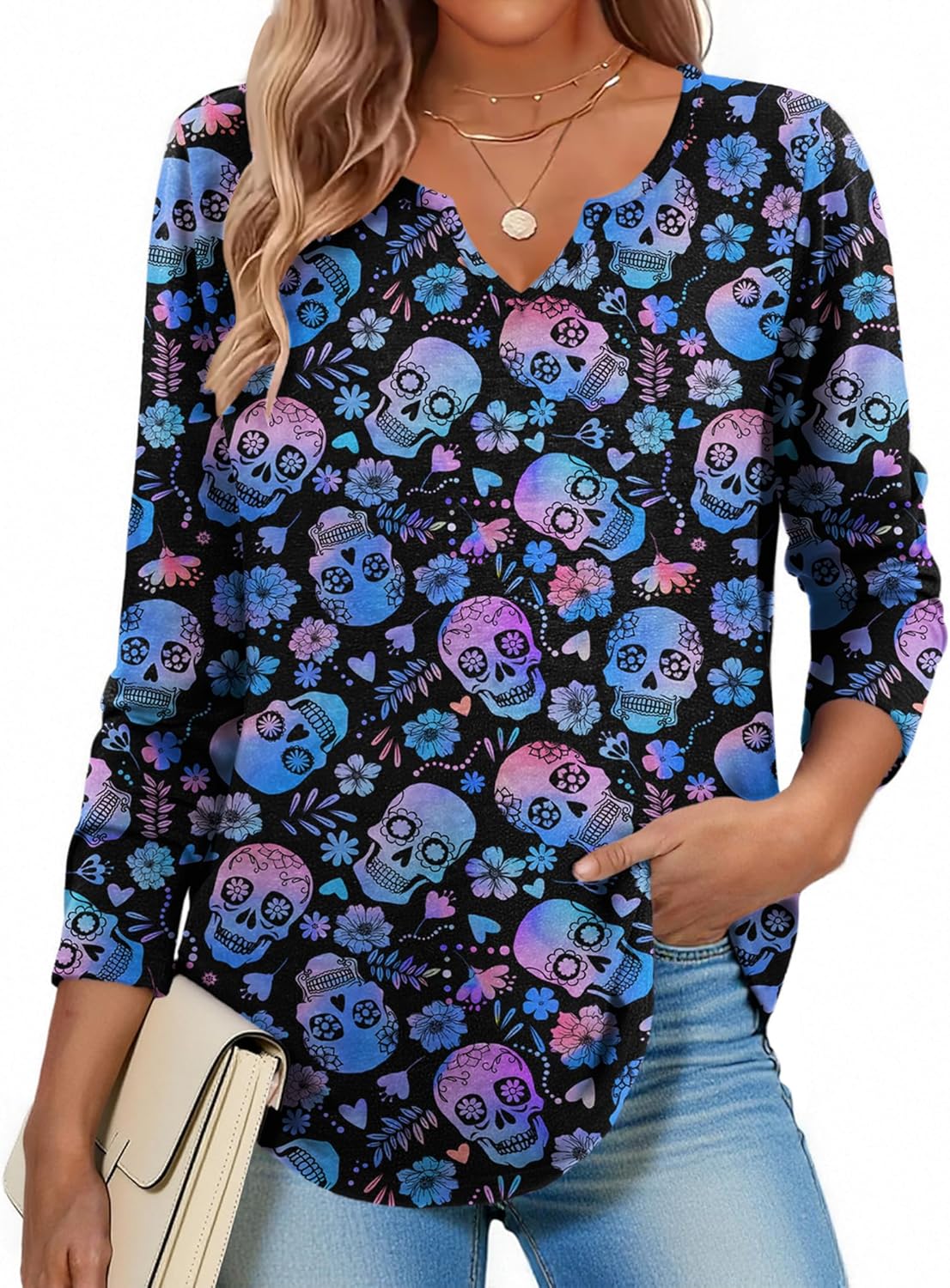 Zeagoo Boho Tops for Women Long Sleeve V Neck Fall Shirt Casual Dressy Blouse Tunic Business Work Clothes School Outfits