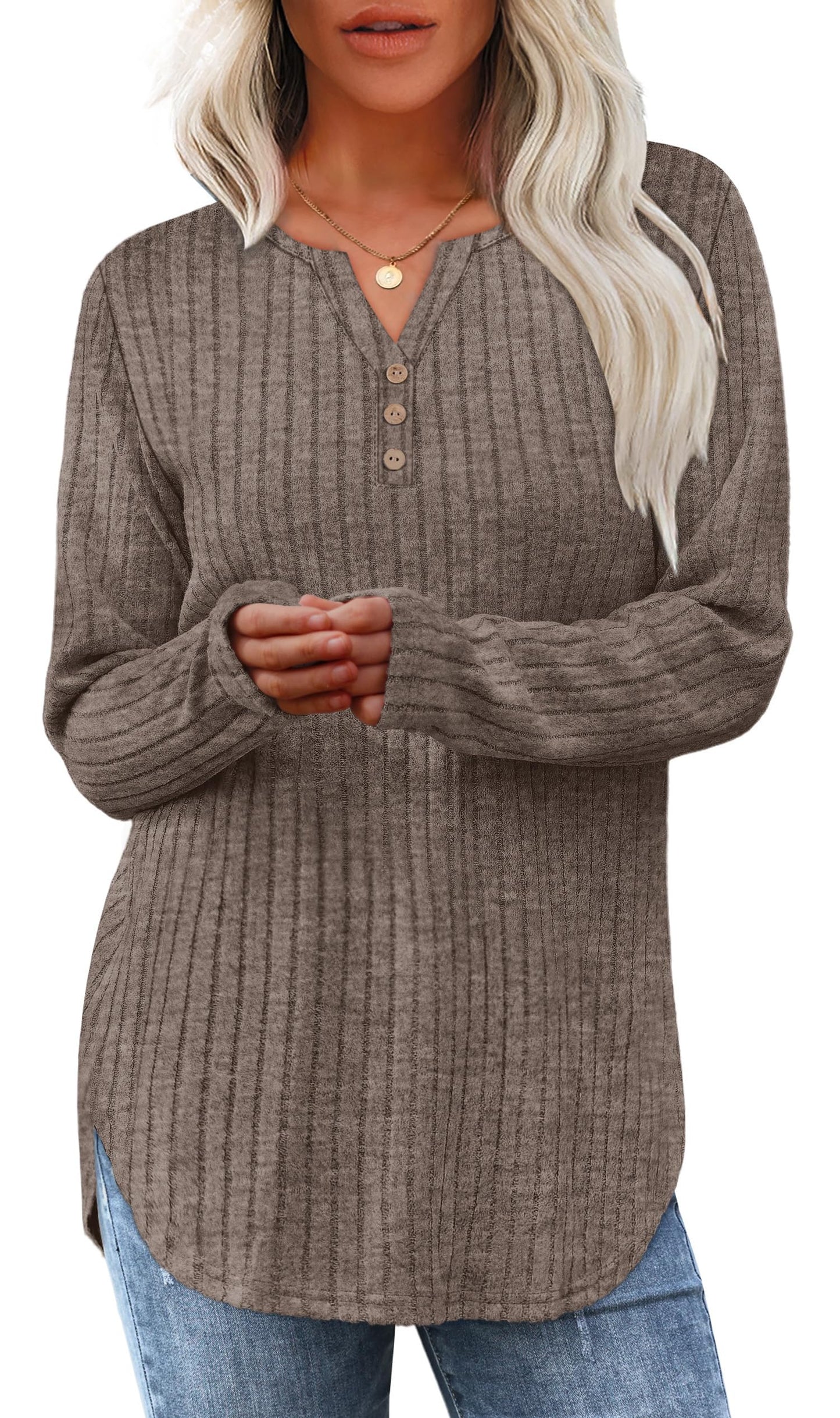 WIHOLL Sweaters for Women 2025 Long Sleeve Tops Fall Clothes Fashion Clothing V Neck Button Down Winter Thermal Shirts