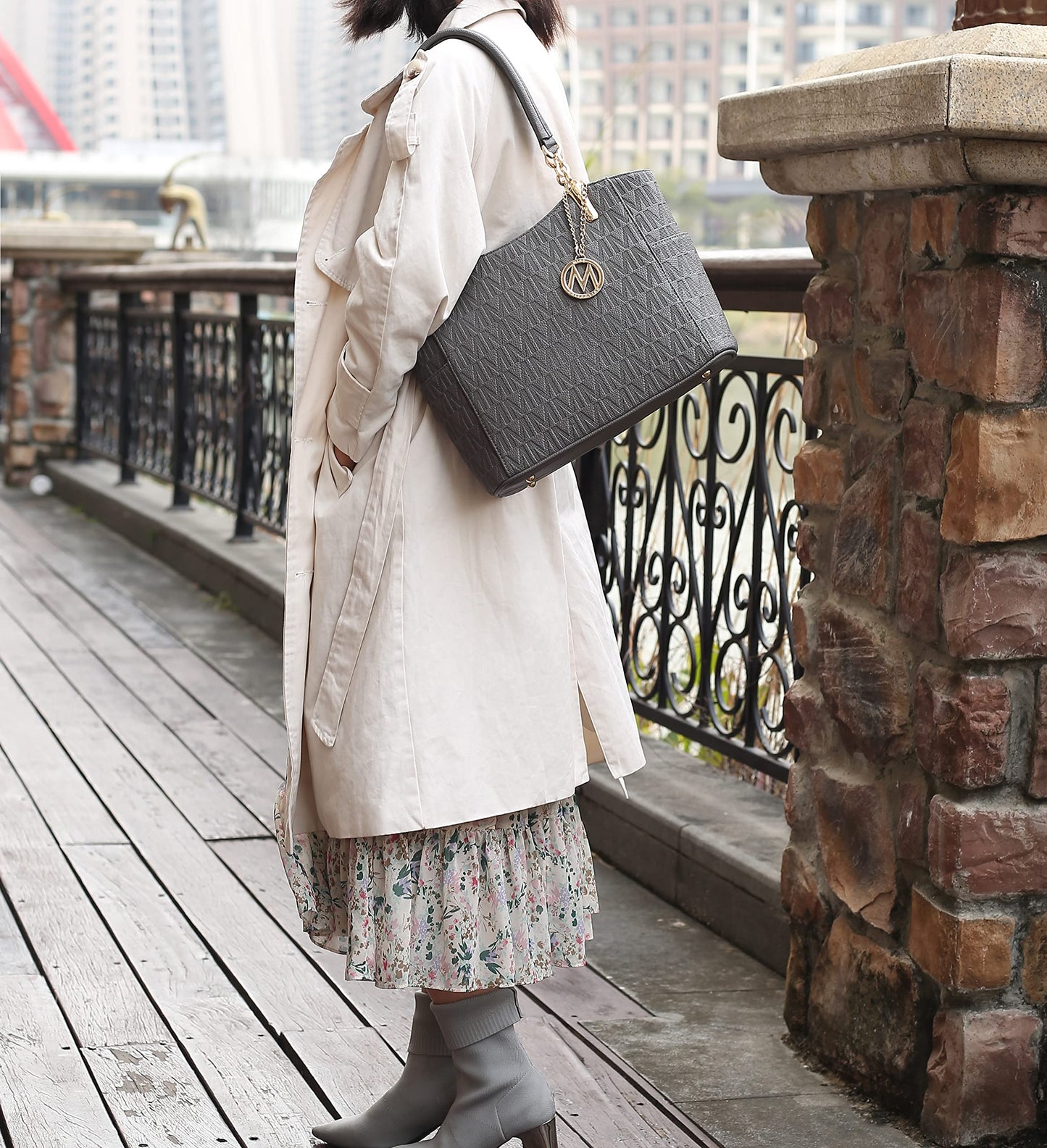 MKF Collection Signature Tote Bag for Women, Shoulder bag Vegan Leather Top-Handle Handbag Purse