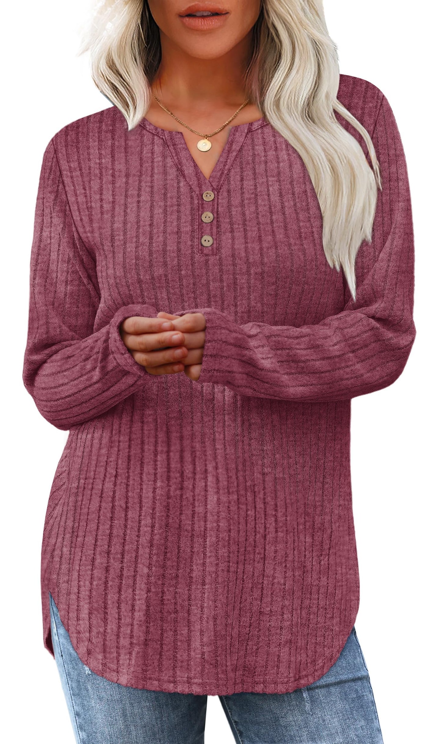 WIHOLL Sweaters for Women 2025 Long Sleeve Tops Fall Clothes Fashion Clothing V Neck Button Down Winter Thermal Shirts
