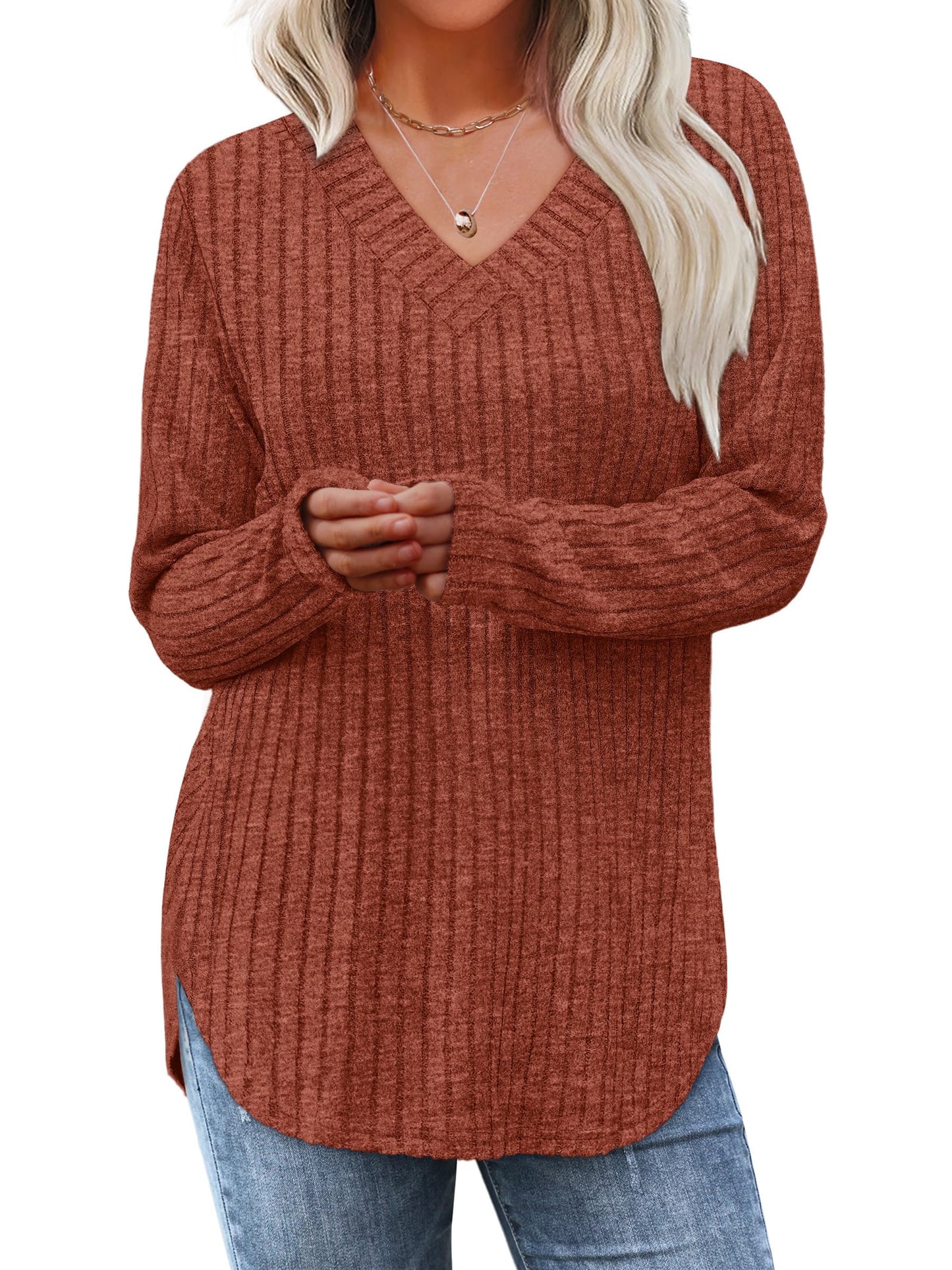 WIHOLL Long Sleeve Shirts for Women V Neck Tops Tunic Fall Winter Sweaters 2025 Clothes