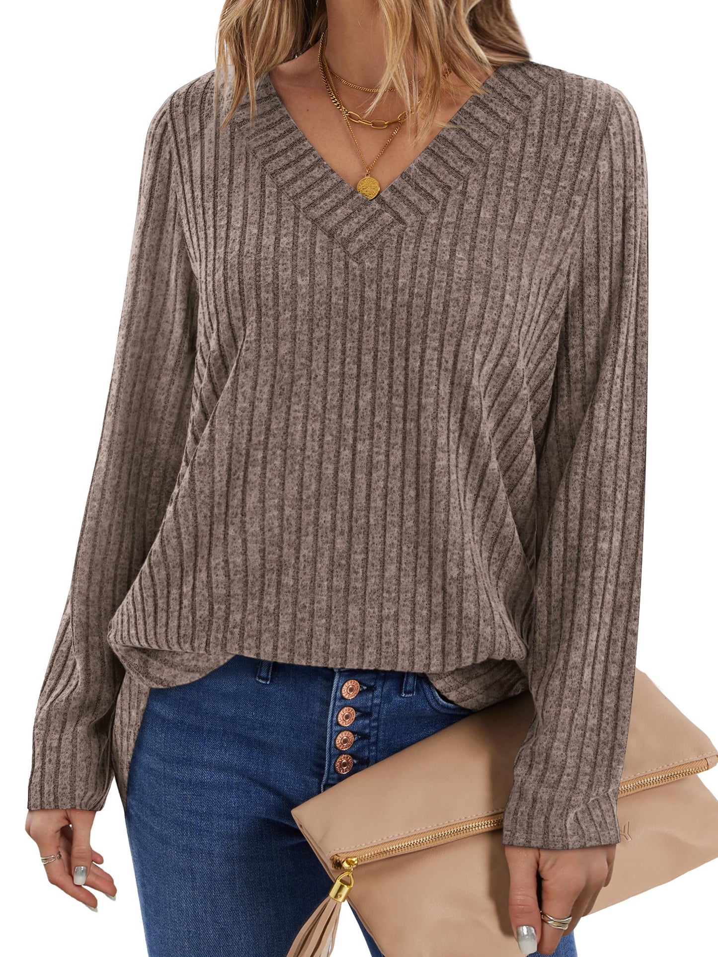 WIHOLL Long Sleeve Shirts for Women V Neck Tops Tunic Fall Winter Sweaters 2025 Clothes