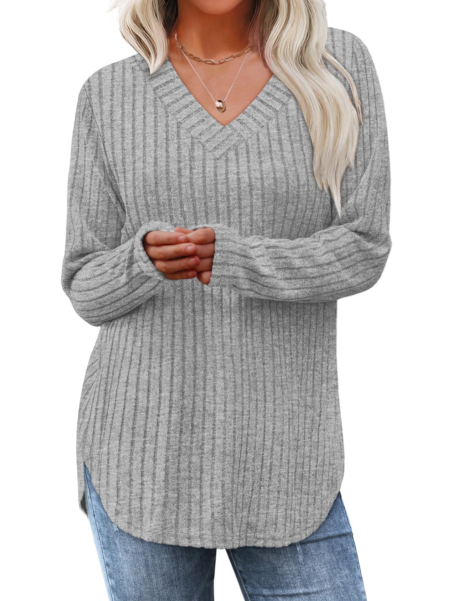 WIHOLL Long Sleeve Shirts for Women V Neck Tops Tunic Fall Winter Sweaters 2025 Clothes