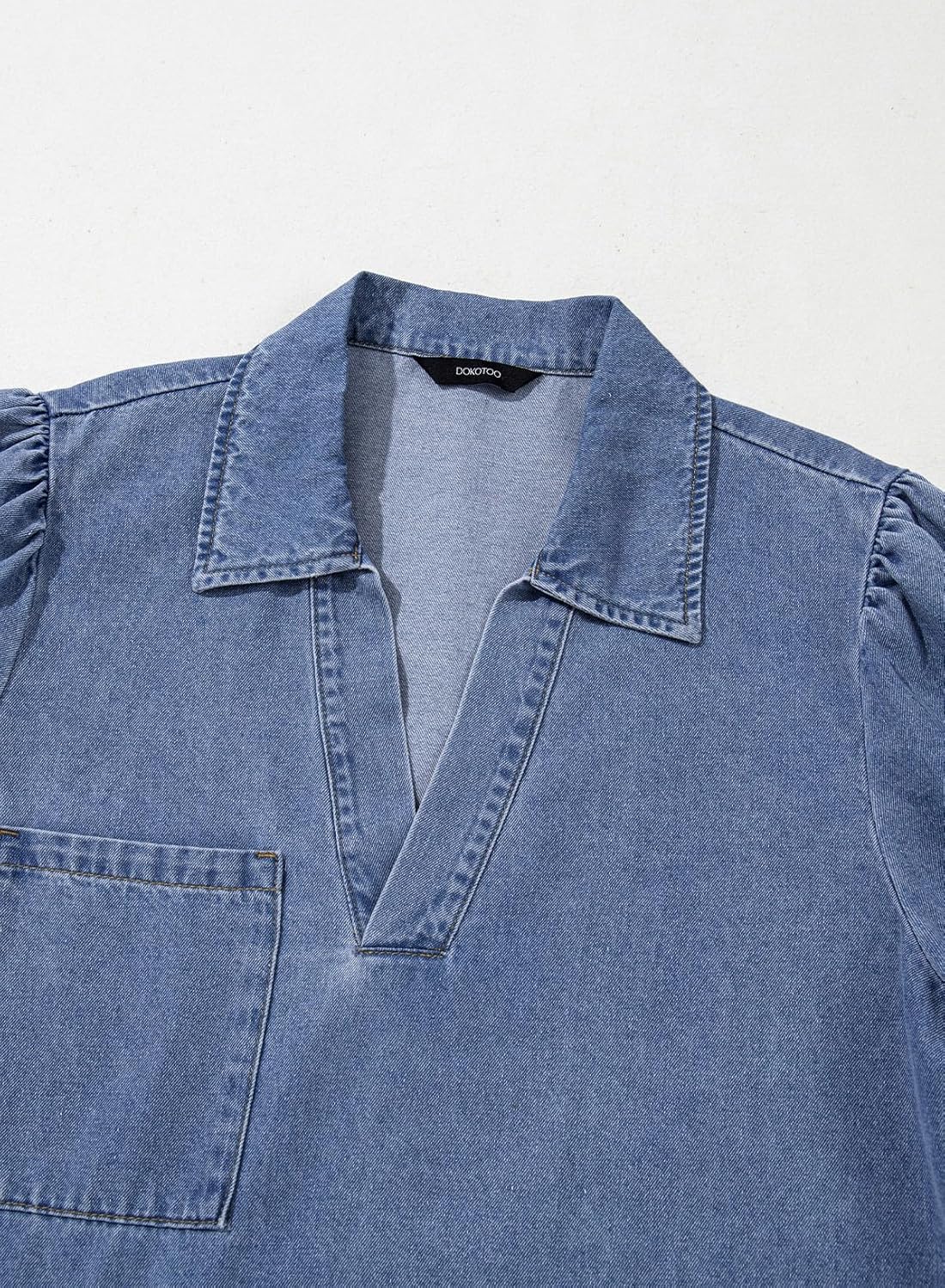 Dokotoo Denim Dress for Women Fashion Fall Casual Babydoll 2025 V Neck 3/4 Puff Sleeve Jean Dresses