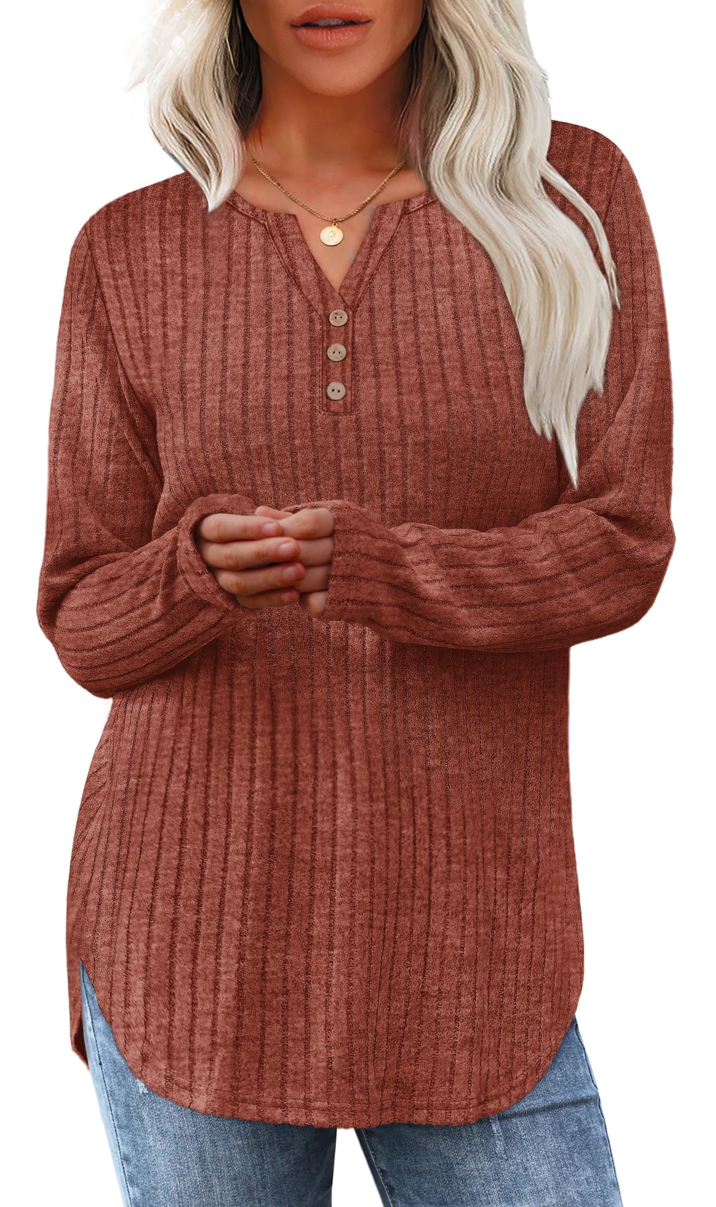 WIHOLL Sweaters for Women 2025 Long Sleeve Tops Fall Clothes Fashion Clothing V Neck Button Down Winter Thermal Shirts