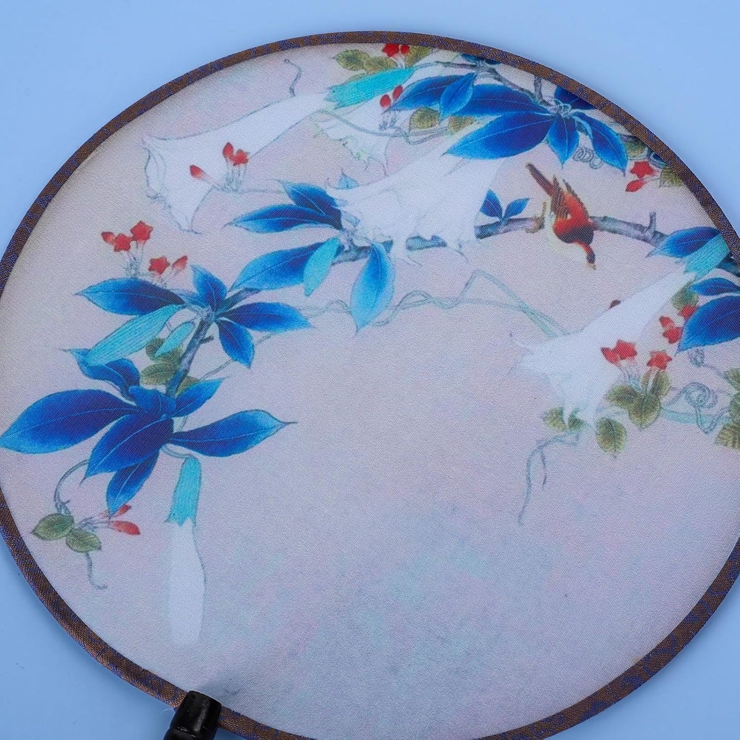 Waline 2 Pack Chinese Round Fan - Ancient Hand Fan With Translucent Silk, Pink Blue Traditional Palace Paddle Design, Vintage Double-Sided Pattern For Wedding Favor, Home Decor