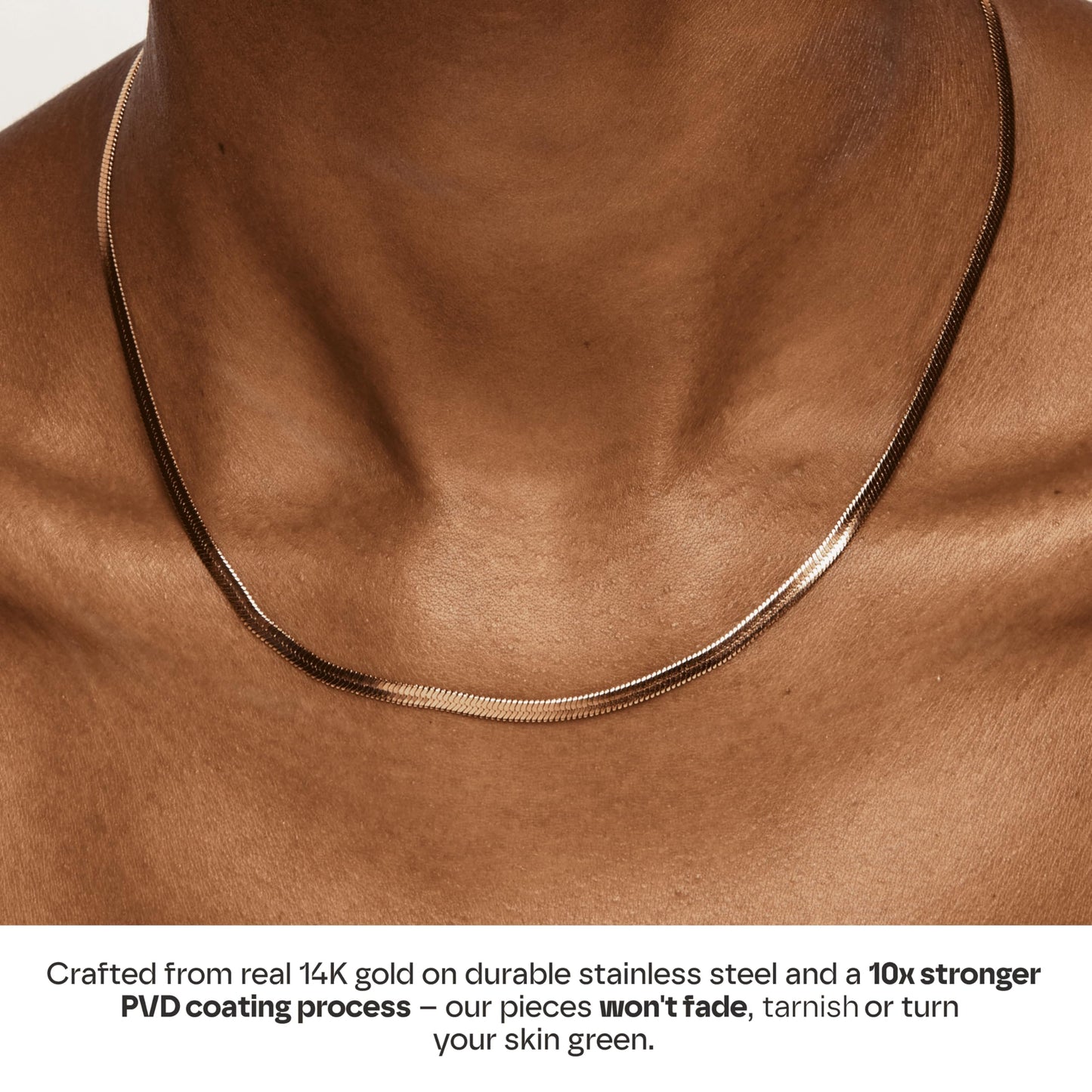 Hey Harper Nassau Necklace - Waterproof & Sweatproof Simple Womens Necklaces for Everyday Wear - Silver, Rose Gold, Gold Necklaces for Women - Stainless Steel Necklace - Herringbone Chain with 14k Golden Color PVD Coating - Necklaces for Women Trendy