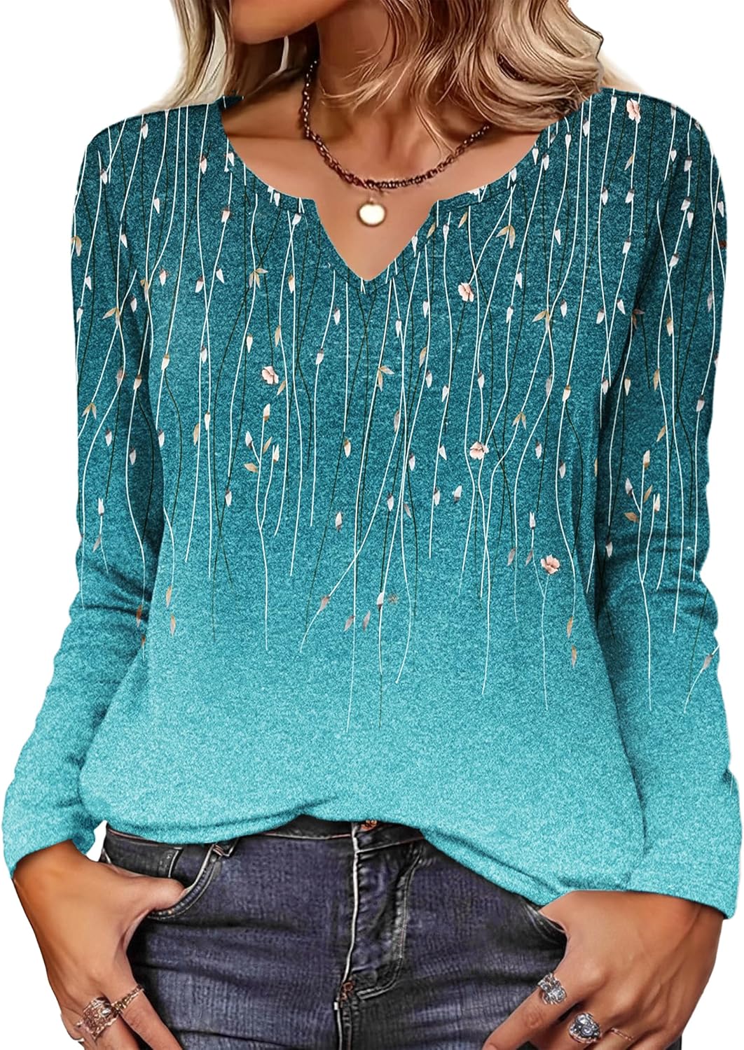 Zeagoo Boho Tops for Women Long Sleeve V Neck Fall Shirt Casual Dressy Blouse Tunic Business Work Clothes School Outfits