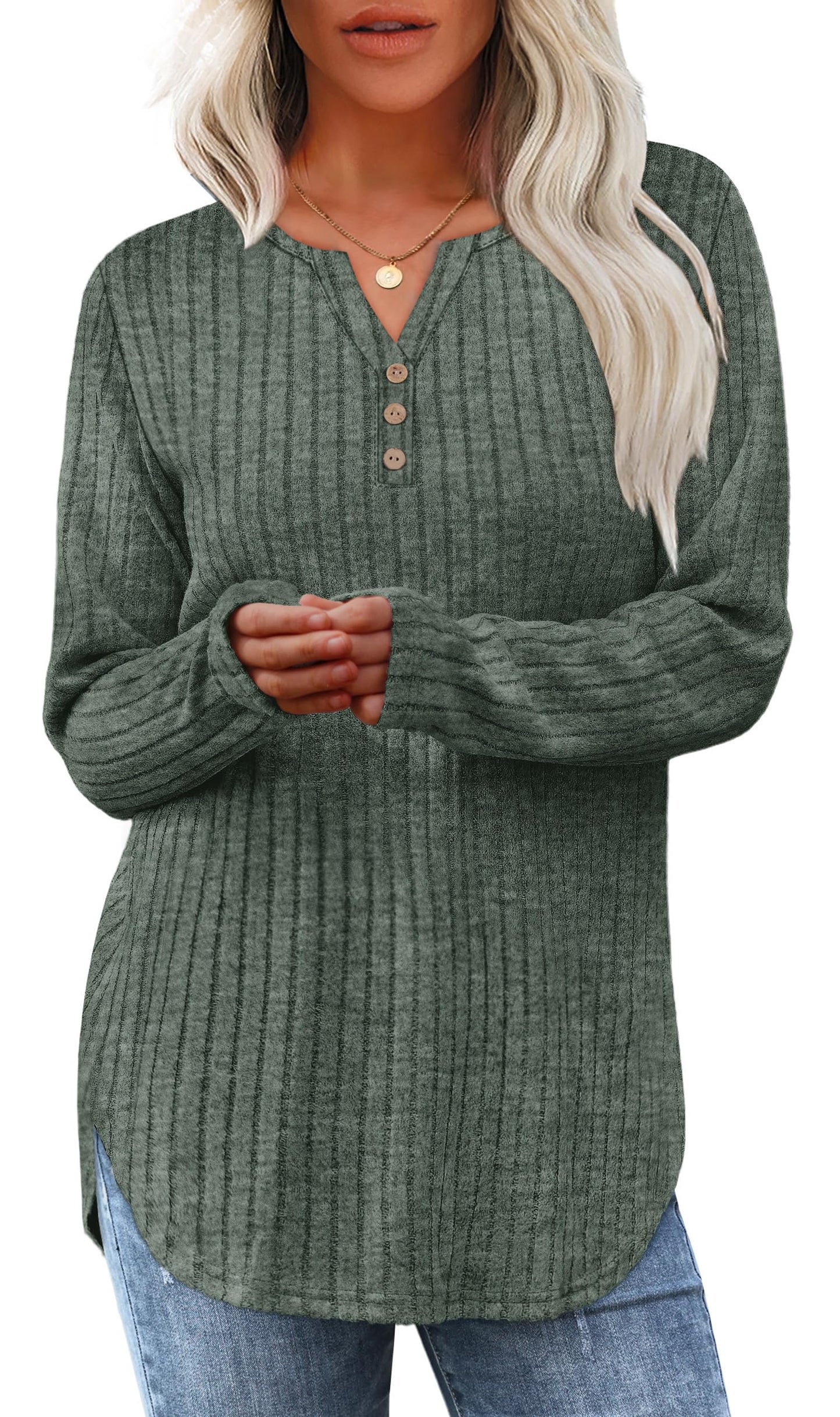 WIHOLL Sweaters for Women 2025 Long Sleeve Tops Fall Clothes Fashion Clothing V Neck Button Down Winter Thermal Shirts