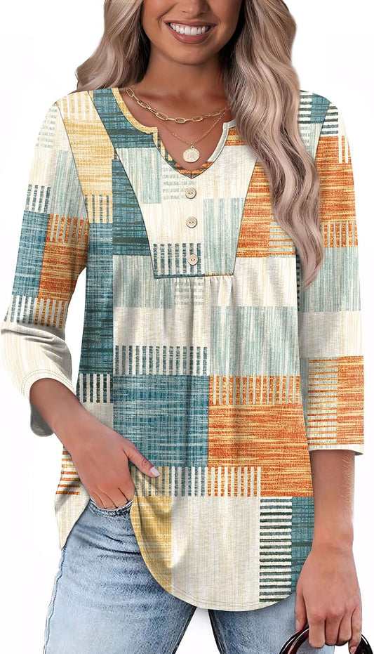 Womens Tops Fall Fashion 2025 3/4 Length Sleeve Shirts Business Casual Outfits Basic Tees