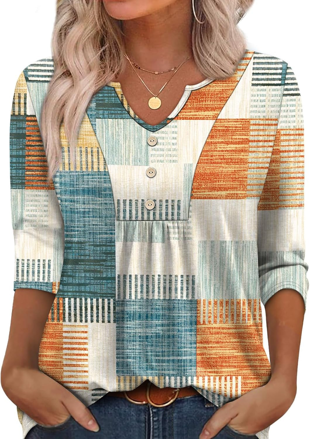 Womens Tops Fall Fashion 2025 3/4 Length Sleeve Shirts Business Casual Outfits Basic Tees