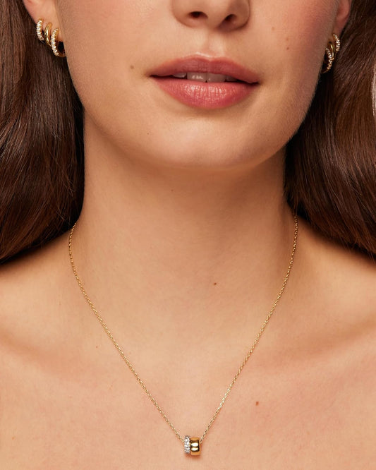 14K Gold Plated Cubic Zirconia Rondelle Pendant Necklace for Women | Two-Toned Dainty CZ Necklaces