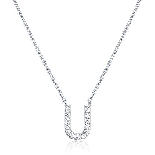 PAVOI 14K White Gold Plated Cubic Zirconia Initial Necklace | Letter Dainty Necklaces for Women