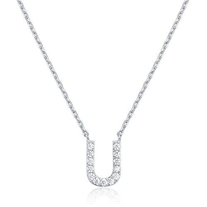 PAVOI 14K White Gold Plated Cubic Zirconia Initial Necklace | Letter Dainty Necklaces for Women