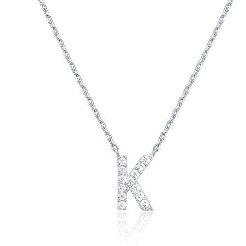 PAVOI 14K White Gold Plated Cubic Zirconia Initial Necklace | Letter Dainty Necklaces for Women