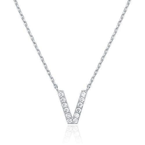 PAVOI 14K White Gold Plated Cubic Zirconia Initial Necklace | Letter Dainty Necklaces for Women