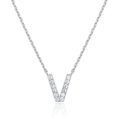 PAVOI 14K White Gold Plated Cubic Zirconia Initial Necklace | Letter Dainty Necklaces for Women
