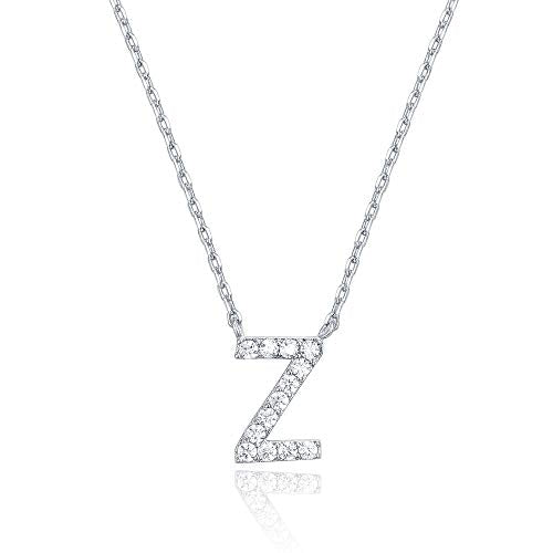 PAVOI 14K White Gold Plated Cubic Zirconia Initial Necklace | Letter Dainty Necklaces for Women
