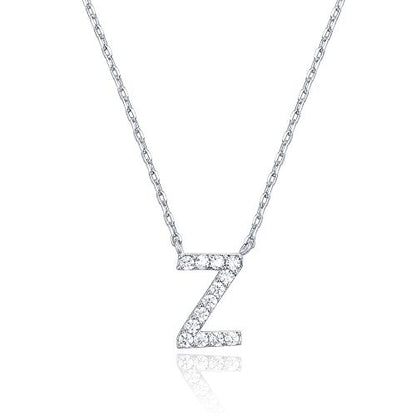 PAVOI 14K White Gold Plated Cubic Zirconia Initial Necklace | Letter Dainty Necklaces for Women