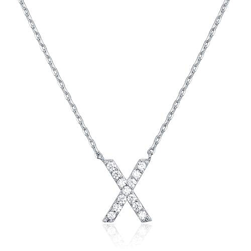 PAVOI 14K White Gold Plated Cubic Zirconia Initial Necklace | Letter Dainty Necklaces for Women