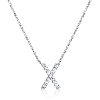 PAVOI 14K White Gold Plated Cubic Zirconia Initial Necklace | Letter Dainty Necklaces for Women