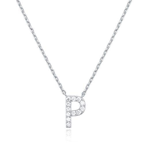PAVOI 14K White Gold Plated Cubic Zirconia Initial Necklace | Letter Dainty Necklaces for Women