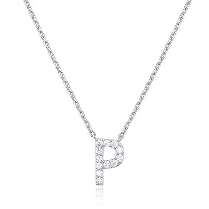 PAVOI 14K White Gold Plated Cubic Zirconia Initial Necklace | Letter Dainty Necklaces for Women