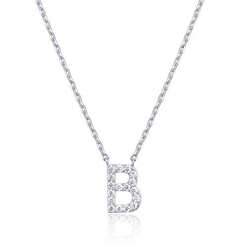 PAVOI 14K White Gold Plated Cubic Zirconia Initial Necklace | Letter Dainty Necklaces for Women
