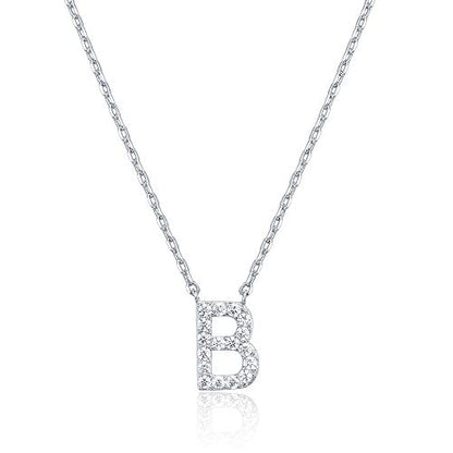 PAVOI 14K White Gold Plated Cubic Zirconia Initial Necklace | Letter Dainty Necklaces for Women