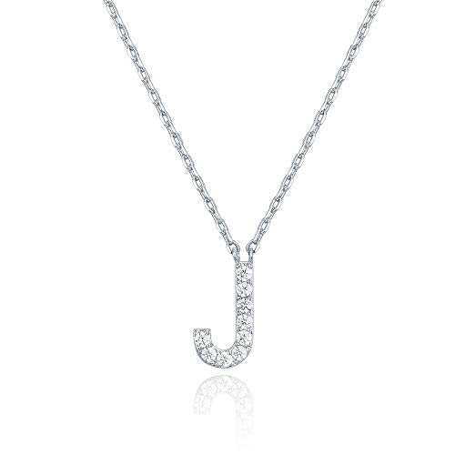 PAVOI 14K White Gold Plated Cubic Zirconia Initial Necklace | Letter Dainty Necklaces for Women