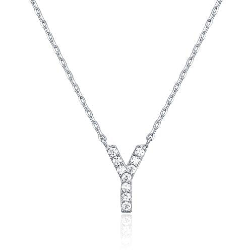 PAVOI 14K White Gold Plated Cubic Zirconia Initial Necklace | Letter Dainty Necklaces for Women