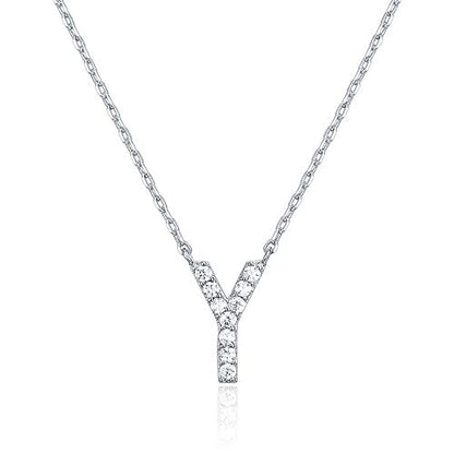PAVOI 14K White Gold Plated Cubic Zirconia Initial Necklace | Letter Dainty Necklaces for Women