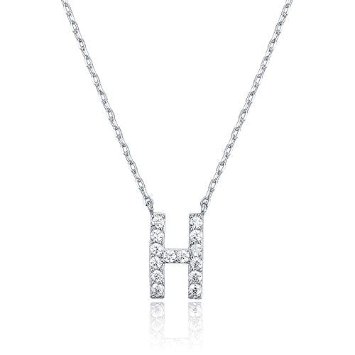 PAVOI 14K White Gold Plated Cubic Zirconia Initial Necklace | Letter Dainty Necklaces for Women