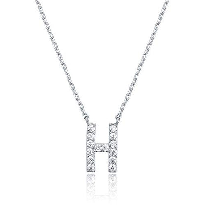 PAVOI 14K White Gold Plated Cubic Zirconia Initial Necklace | Letter Dainty Necklaces for Women